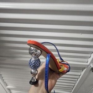 Colorful Strappy Heels with Unique Silver Heel
